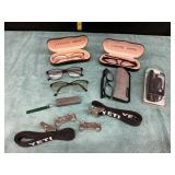 Assortment of Eye Glasses, Yeti Straps & misc.