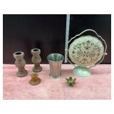 95% Real Pewter Cup, Wood Candleholders & Vintage