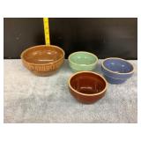 Stoneware 7ï¿½ (has chip) & (3) stoneware 5ï¿½ Bowls