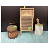 Vintage Firkin Bucket, Washboard & Hand-d Board