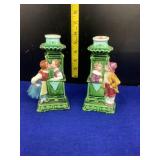 Majolica Kissing Booth Candlestick Holder (Set of