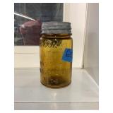 Mason Jar Amber Glass With Lid 6" T