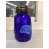 Blue Jar With Lid 6" T