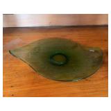 Green Glass Leaf-Shaped Centerpiece Bowl, Vintage Viking