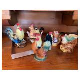 Assorted Ceramic Rooster Figurines and Teapots
