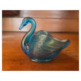 Fenton Blue Iridescent Swan Figural Bowl