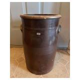 Brown Glazed Stoneware Storage Crock with Handles