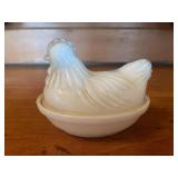 Milk Glass Chicken on Nest Container