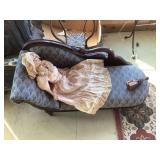 Swan Carved Wood Chaise Lounge with Doll