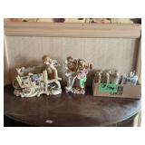 Porcelain Cherub with Wheelbarrow Planter and Figurine