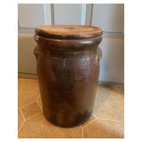 Brown Glazed Stoneware Crock with Lid