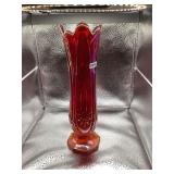 Indians glass company Red Iridescent Glass Vase with Scalloped Rim