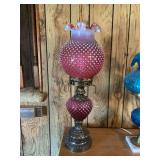 Fenton Cranberry Opalescent Hobnail Pillar Lamp