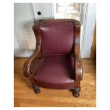 Burgundy Leather armchair, mahogany wood