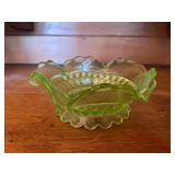 Uranium Glass Bowl with Scalloped Edge
