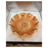 Dugan Marigold Carnival Glass Ruffled Bowl