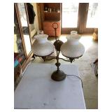 Vintage Double-arm Table lamp w/milk glass Hobnail