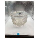 Dugan Glass Clear Opaque Carnival Grape Delight 6 Toed Scalloped Bowl