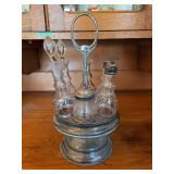 Meriden Britannia Company Glass Cruet Set with Silverplate Stand