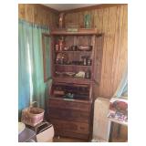 Vintage Eastlake Style Secretary Desk and Bookcase Featuring A Cylinder Roll Top with Glass Doors
