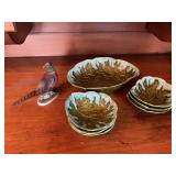 Set of Ceramic Leaf Bowls and Lefton China Pheasant Figurine