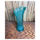 Vintage Northwood Blue Opalescent Diamond Pattern Swung Vase 12 1/2”