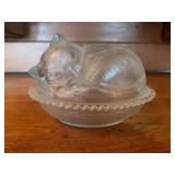 Clear Glass Cat Trinket Dish