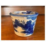 Blue and White Transferware Lidded Container
