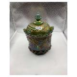 Antique Northwood Grape & Cable Amethyst Carnival Glass Lidded Sugar Bowl