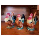 Royal Copley Ceramic Rooster Figurines, Set of Three