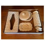 Ceramic Bathroom Accessory Set with Covered Jar, Soap Dish, Tissue Holder, and Covered Dish