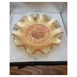 Wildflower Marigolds Carnival Glass Shallow Bowl Dugan