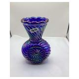 Imperial Glass Company Sundial Bud Vase Featuring Cobalt Blue Iridescent Finish