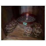 Kings Crown Ruby Red Punch Bowl w/ 12 Cups