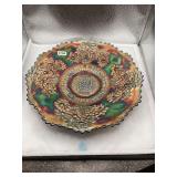 Northwood Green Carnival Glass plate in the grape and Cable