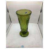 Green Pressed Glass Vase with Grape Design