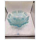 Imperial Aqua Iridescent Carnival Glass Footed Bowl