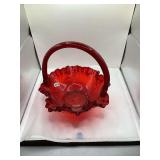 Fenton Red Carnival Glass Basket with Handle