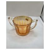 Iridescent Carnival Glass Handled Sugar Bowl