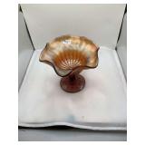 Marigold Carnival Glass Footed Bowl