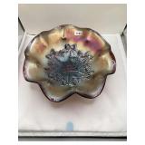 Northwood Carnival Glass Footed Bowl - Grape and Star of David Patterns - Iridescent