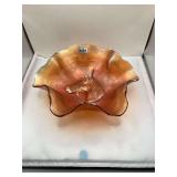 Dugan Carnival Glass Bowl - Horse Medallion Pattern - Marigold Iridescence