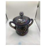 Imperial Carnival Glass Sugar Bowl with Lid, Rose Pattern