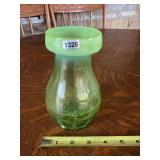 Green Art Glass Vase with Applied Collar