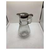 Clear Pressed Glass Syrup Pitcher with Metal Lid