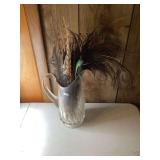 Clear Glass Pitcher With Peacock Feathers