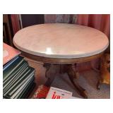 Round Table with Marble Top and Wood Base
