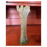 Jefferson Green opalescent Glass Trumpet Vase with Applied Decoration