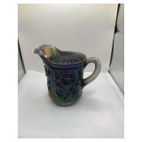 Imperial Carnival Glass Pitcher, Rose Pattern, Iridescent