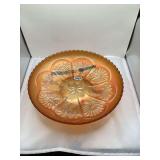 Fenton Carnival Glass Bowl, Harvest Grape Pattern, Marigold Iridescence, Three-Footed